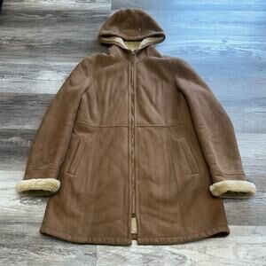 Vintage Gallery‎ Brown Womens L  Faux Suede Fur Lining Hooded Full Zip Coat